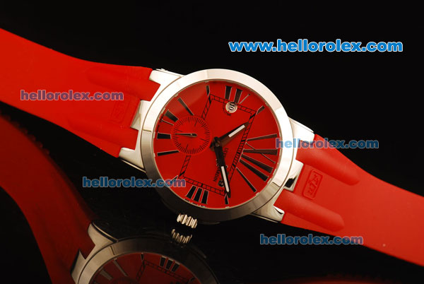 Ulysse Nardin Dual Time Automatic Movement Steel Case with Red Dial and Red Rubber Strap - Click Image to Close